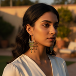 Load image into Gallery viewer, Silver Hoop Dangle Earrings with Green Gemstones | Women's Jewelry