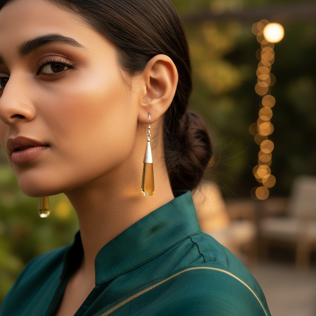 Sterling silver dangle earrings with yellow crystal drops, elegant and stylish jewelry