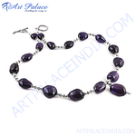 Load image into Gallery viewer, Amethyst bead necklace with 925 sterling silver chain, purple gemstone jewelry for women