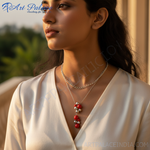 Load image into Gallery viewer, Silver Red Coral Bead Necklace | Layered Design for Women