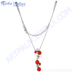 Load image into Gallery viewer, Silver layered necklace with red coral and silver beads for women.