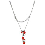 Load image into Gallery viewer, Silver Red Coral Bead Necklace | Layered Design for Women