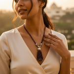 Load image into Gallery viewer, Beaded Tassel Necklace | Ruby Red Gemstone Jewelry