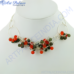 Load image into Gallery viewer, Silver statement necklace featuring red and green gemstone beads, perfect for gifting and special occasions.