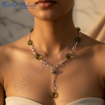 Load image into Gallery viewer, Silver Geometric Beaded Necklace | Green Gemstone Jewelry