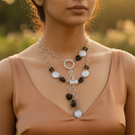 Load image into Gallery viewer, gold plating Chain Necklace with Black and White Stone for Women