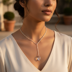Load image into Gallery viewer, Silver Beaded Y-Necklace with Gemstone Pendant for Women