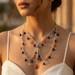 Load image into Gallery viewer, Silver Beaded Cascade Necklace with Gemstones for Women