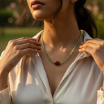 Load image into Gallery viewer, Green Beaded Necklace with Red Gemstone | Women's Jewelry Gift