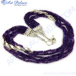 Load image into Gallery viewer, Multi-strand amethyst bead necklace with sterling silver accents and clasp. Purple gemstone jewelry.