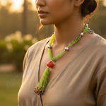 Load image into Gallery viewer, Green Beaded Necklace with Red Stone | Women's Fashion Jewelry