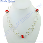 Load image into Gallery viewer, A red beaded chain necklace on a white mannequin, displaying a modern design for women.