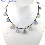 Load image into Gallery viewer, Silver dangle necklace with blue gemstones, perfect for women's jewelry collection.