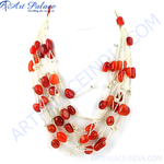 Load image into Gallery viewer, Red stone beaded necklace, statement necklace for women, handcrafted jewelry, red color beads