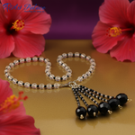 Load image into Gallery viewer, Clear Quartz & Onyx Bead Tassel Necklace | Art Palace Jewelry