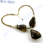 Load image into Gallery viewer, Smoky quartz beaded necklace with sterling silver accents. Brown gemstones and silver metal jewelry.