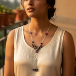 Load image into Gallery viewer, Silver Beaded Tassel Necklace with Gemstone Beads | Women's Jewelry