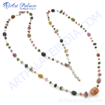 Load image into Gallery viewer, Multicolor tourmaline gemstone bead necklace strung on silver wire; a beautiful colorful necklace.