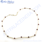 Load image into Gallery viewer, Silver beaded bar necklace featuring red gemstones, perfect for women's fashion and daily wear.