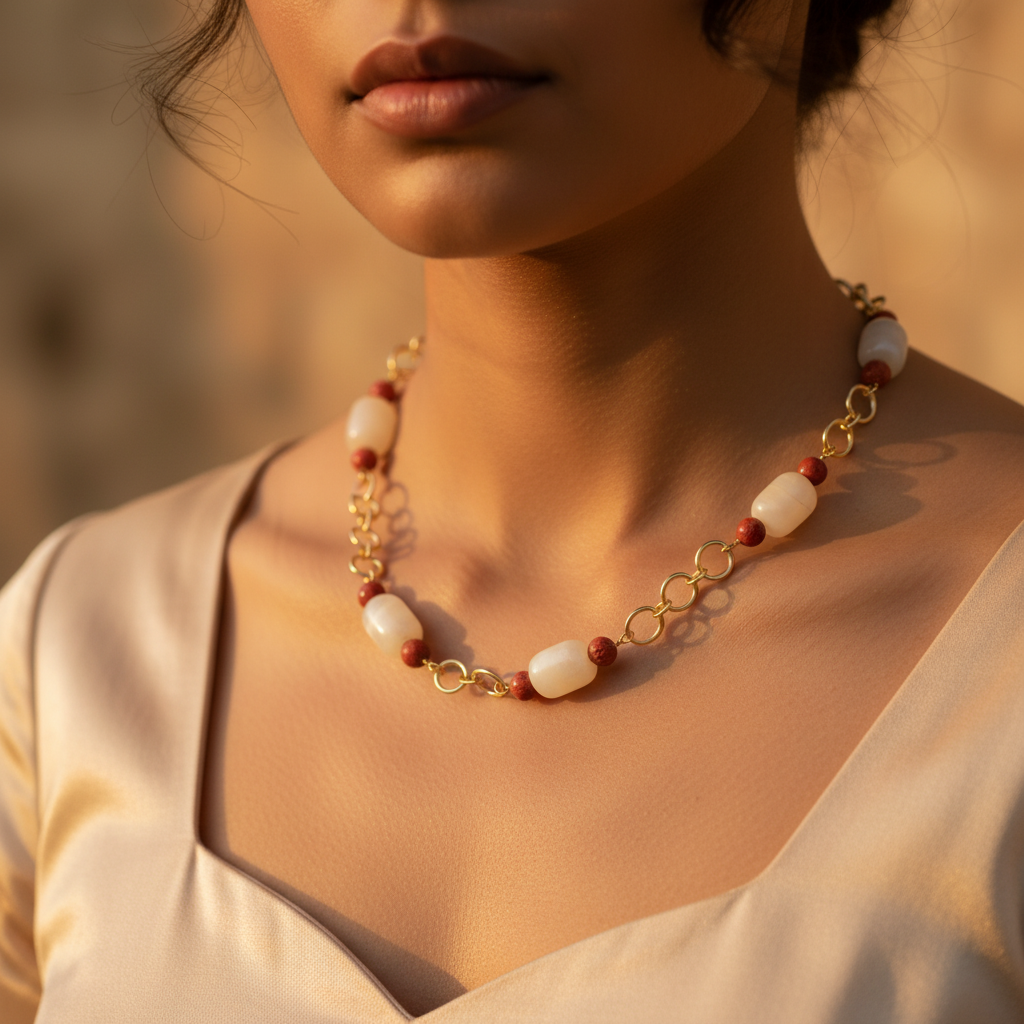 Beaded necklace with gold plating chain for women | fashion jewelry