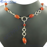 Load image into Gallery viewer, 925 silver carnelian beaded necklace with orange faceted gemstones on a black bust