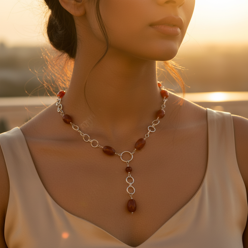 925 silver carnelian beaded necklace for women | daily wear