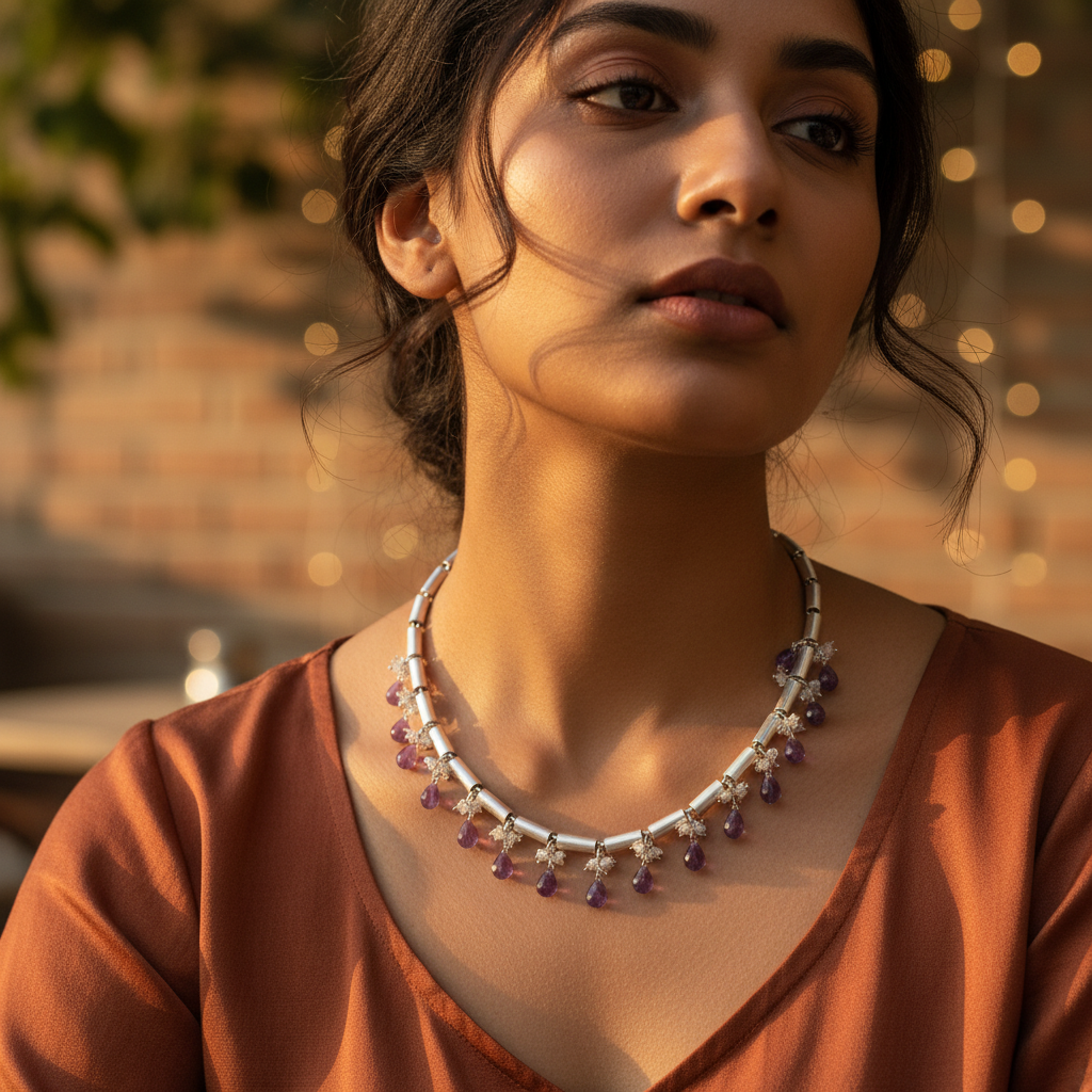 925 silver amethyst drop necklace for women | gift jewelry