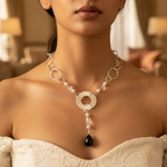 Load image into Gallery viewer, Silver Statement Necklace with Black Onyx Pendant | For Women