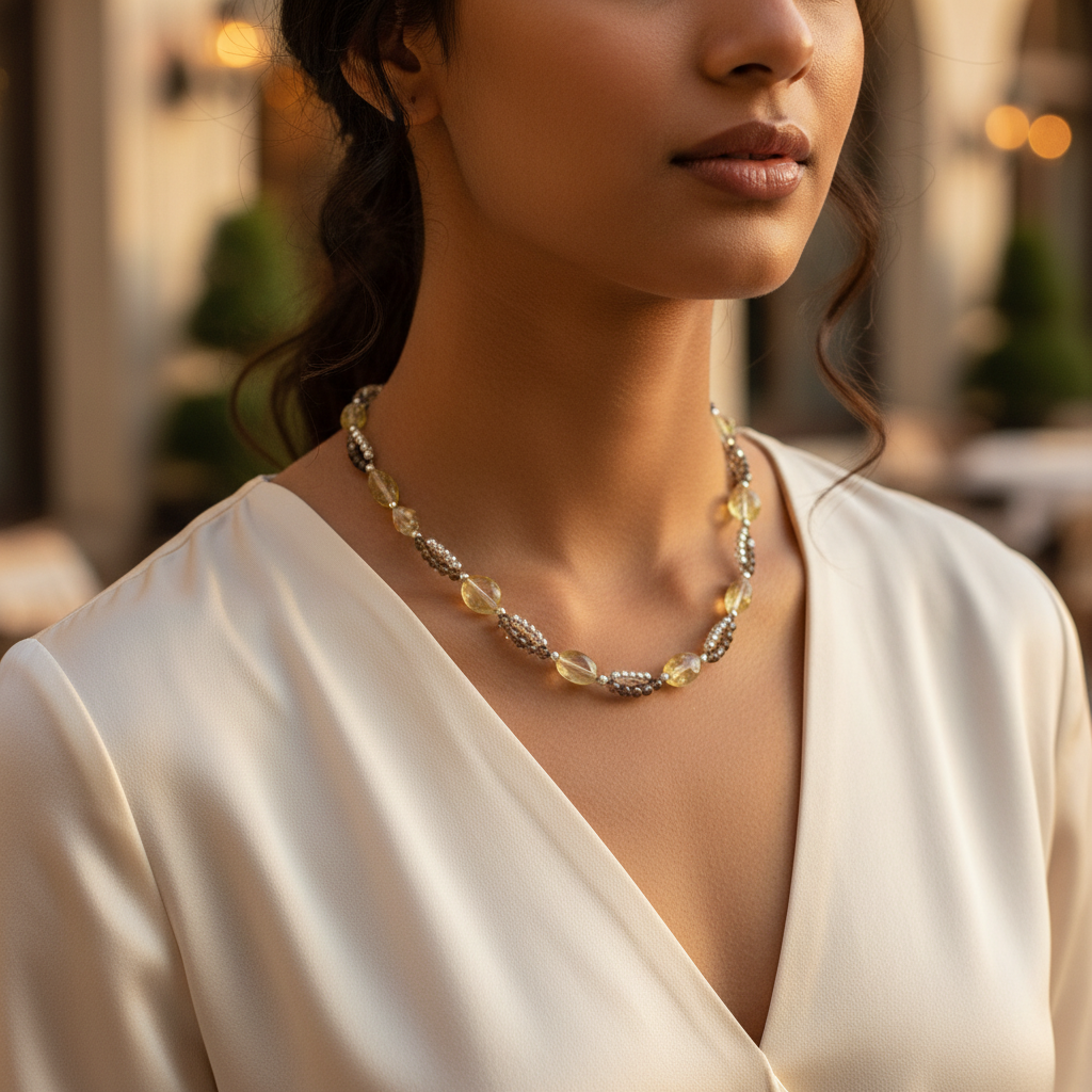 Gemstone beaded necklace | yellow & brown stones | for women