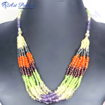 Load image into Gallery viewer, Colorful beaded gemstone necklace with multiple strands of colorful beads