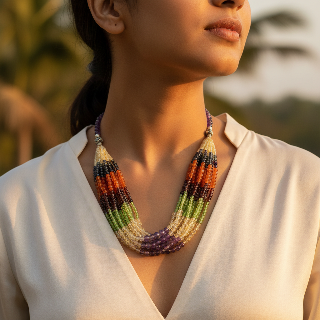Beaded gemstone necklace | colorful bead necklace for women