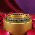 Load image into Gallery viewer, Gold Bangle Bracelet with Emeralds and Sapphires | Luxury Jewelry