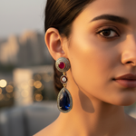 Load image into Gallery viewer, Sapphire & Ruby Drop Earrings | Gold-Plated Dangle Jewelry