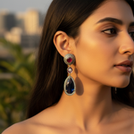 Load image into Gallery viewer, Sapphire & Ruby Drop Earrings | gold plating-Plated Dangle Jewelry