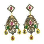 Load image into Gallery viewer, Ruby Emerald Diamond Earrings | gold plating Filigree Dangle Earrings