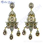 Load image into Gallery viewer, Gold and diamond dangle earrings featuring a unique design with intricate detailing and gemstone accents.