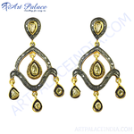 Load image into Gallery viewer, Gold teardrop dangle earrings with diamond accents, perfect for women, elegant Indian jewelry.