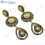 Load image into Gallery viewer, Gold diamond flower drop earrings with black and gold detail, luxury jewelry for women