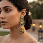 Load image into Gallery viewer, Gold Diamond Flower Drop Earrings for Women | Floral Jewelry