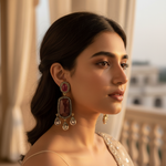 Load image into Gallery viewer, Ruby & Diamond Dangle Earrings | gold plating Finish | Women's Jewelry