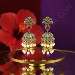 Load image into Gallery viewer, Gold Ruby Pearl Jhumka Earrings | Women's Indian Jewelry