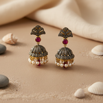 Load image into Gallery viewer, gold plating Ruby Pearl Jhumka Earrings | Women's Indian Jewelry