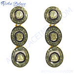 Load image into Gallery viewer, Gold polki diamond drop earrings with green and white gemstones.