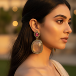 Load image into Gallery viewer, Ruby & Diamond Dangle Earrings | gold plating Finish | Women's Jewelry