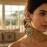 Load image into Gallery viewer, Gold Emerald Earrings for Women | Statement Jewelry
