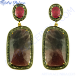 Load image into Gallery viewer, Ruby & Sapphire Dangle Earrings | Gold Finish | Women's Jewelry