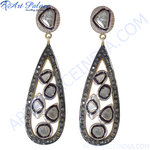Load image into Gallery viewer, Silver teardrop drop earrings with diamonds, elegant and sparkling, perfect for women.