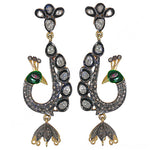 Load image into Gallery viewer, Peacock Dangle Earrings with Green Enamel & Diamonds | Art Palace