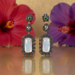 Load image into Gallery viewer, Moonstone Drop Earrings with Emerald Accents | Women's Jewelry