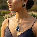 Load image into Gallery viewer, Sapphire Pendant Necklace | Antique Gold Finish | Women's Jewelry